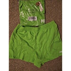 VS PINK outfit shorts CAMPUS TEE SHIRT LS LIME GREEN xl set